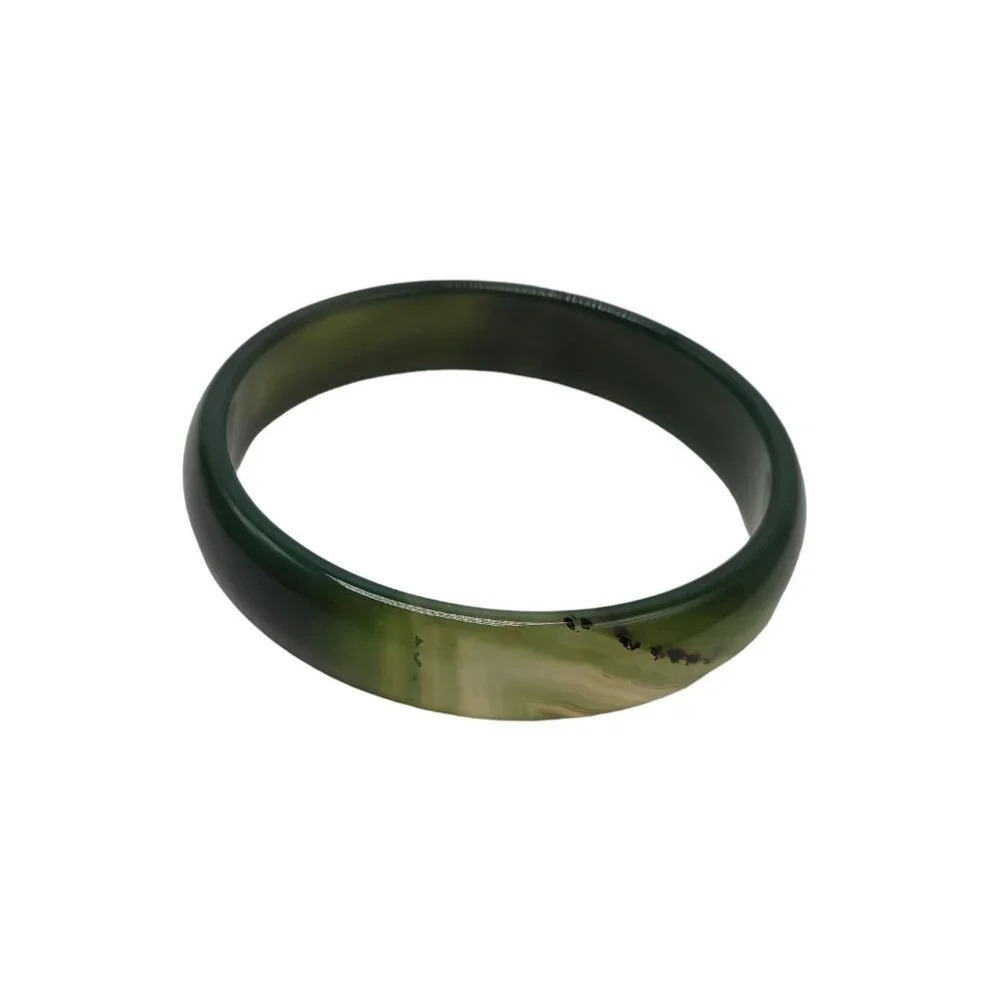 Green Nephrite Jade Bangle Bracelet Gold Tone Vintage in Box